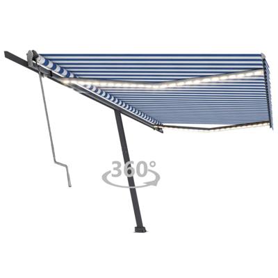 Luifel automatisch met LED en windsensor 500x300 cm blauw wit