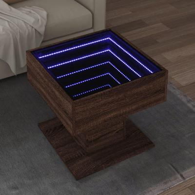 Salontafel met LED 50x50x45 cm bewerkt hout bruin eikenkleurig Salontafel met LED 50x50x45 cm bewerkt hout bruin eikenkleurig