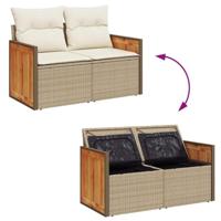 5-delige Loungeset met kussens poly rattan beige - thumbnail