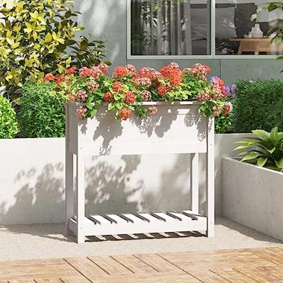 VidaXL Plantenbak met schap 82,5x34,5x81 cm massief grenenhout wit