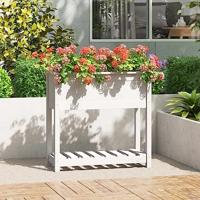 VidaXL Plantenbak met schap 82,5x34,5x81 cm massief grenenhout wit - thumbnail