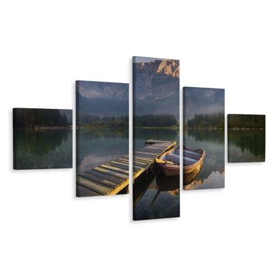 Schilderij - Steiger met bootje, 5luik, premium print