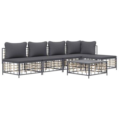 6-delige Loungeset met kussens poly rattan antracietkleurig