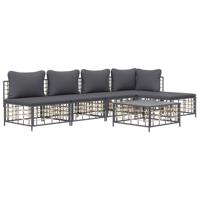 6-delige Loungeset met kussens poly rattan antracietkleurig - thumbnail