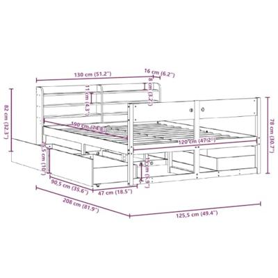 Bedframe zonder matras massief grenenhout wasbruin 120x190 cm