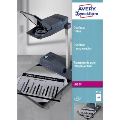 Avery-Zweckform 3552 3552 Folie voor overheadprojectoren DIN A4 Laser (zwart/wit), Kopiëren (zwart/wit) Transparant 100 stuk(s)