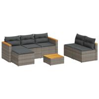 5-delige Loungeset met kussens poly rattan acacia grijs - thumbnail