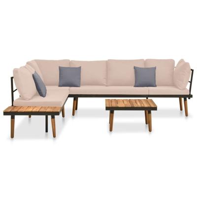 4-delige Loungeset met kussens massief acaciahout - thumbnail