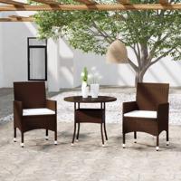 3-delige Bistroset poly rattan en gehard glas bruin - thumbnail
