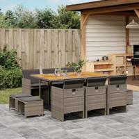 11-delige Tuinset met kussens poly rattan grijs - thumbnail