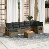 8-delige Loungeset met kussens poly rattan grijs - thumbnail