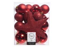 Kerstballenset kunststof kerstrood 32 st - thumbnail