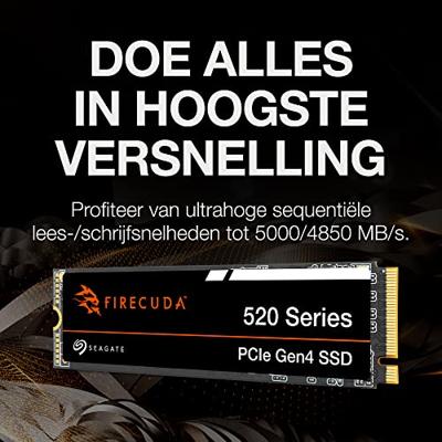 Seagate FireCuda 520, 1 TB, Interne SSD, M.2 PCIe Gen4 ×4 NVMe 1.4, met snelheden tot 5000/4850 MB/s, 3 jaar Rescue Services (ZP1000GV3A012)