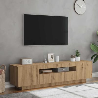 Tv-meubel met LED 160x35x40 cm bewerkt hout artisanaal eiken