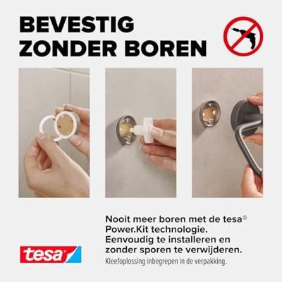 tesa MOON GREY Handdoekhouder 2 handdoekstangen Lijm Metaal