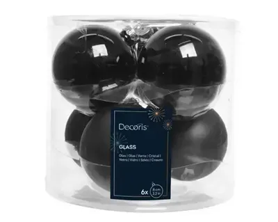 Decoris kerstbalmix glas d8cm 6st zwart