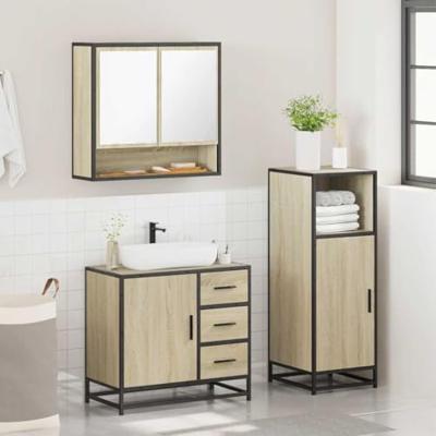 3-delige Badkamermeubelset bewerkt hout sonoma eikenkleurig