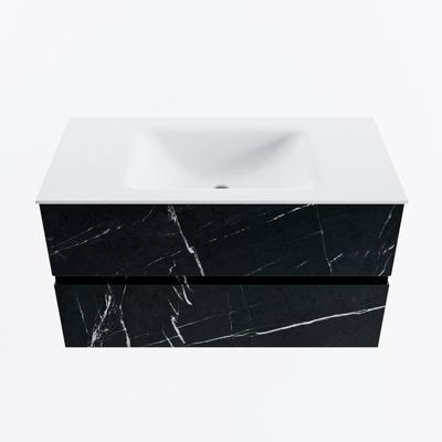 MONDIAZ VICA 90cm badmeubel onderkast Marquina 2 lades. Wastafel CLOUD midden zonder kraangat, kleur Talc.