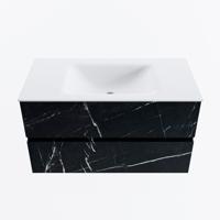 MONDIAZ VICA 90cm badmeubel onderkast Marquina 2 lades. Wastafel CLOUD midden zonder kraangat, kleur Talc. - thumbnail