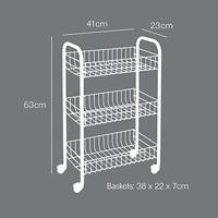 Metaltex Lugano Trolly met Wielen + 3 Manden 41x23x63 cm Zwart/Metaal - thumbnail