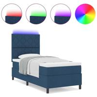 Boxspringbed met matras en LED-verlichting in blauw, 100 x 200 cm stof - thumbnail