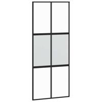 Schuifdeur 90x205 cm gehard glas en aluminium zwart - thumbnail