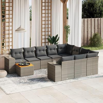 11-delige Loungeset met kussens poly rattan grijs