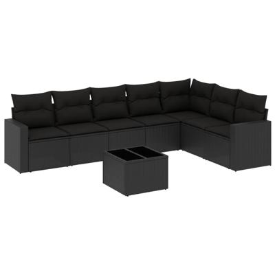 7-delige Loungeset met kussens poly rattan zwart