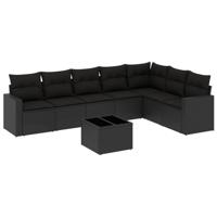 7-delige Loungeset met kussens poly rattan zwart - thumbnail
