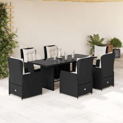 7-delige Tuinset met kussens poly rattan zwart 7-delige Tuinset met kussens poly rattan zwart