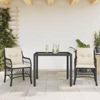 3-delige Bistroset met kussens poly rattan zwart - thumbnail