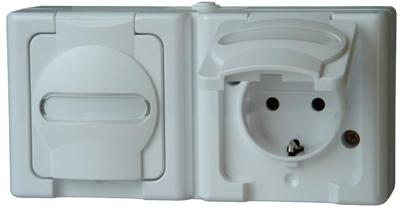 Kopp 131202003 BlueElectric Compleet Wandcontactdoos met randaarde en klapdeksel spatwaterdicht Arctisch-wit 2-voudig 1 stuk(s)