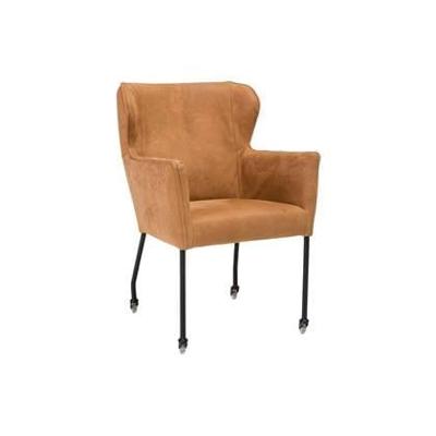 Goossens Excellent Eetkamerstoel Leogang cognac leer met armleuning en met wielen, elegant chic