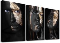 Schilderij - Gezicht bladgoud vrouw, 120x80 cm. 3 luik, wanddecoratie - thumbnail