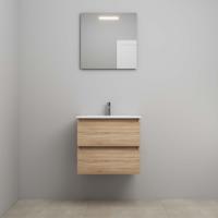 On-Line Badkamermeubelset - 60 cm - Voorgemonteerd - Porseleinen Wastafel - 1 Kraangat - Spiegel met LED-Verlichting - Eiken - thumbnail