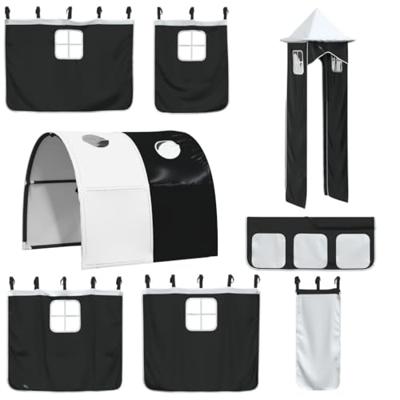 Gordijnen voor hoogslaper met tunnel en toren wit en zwart