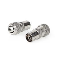 Nedis IEC (Coax) Connector | Recht | Female | Vernikkeld | 75 Ohm | Schroef | Diameter kabelinvoer: 7.0 mm | Metaal | Zilver | 2 Stuks | Doos - - thumbnail