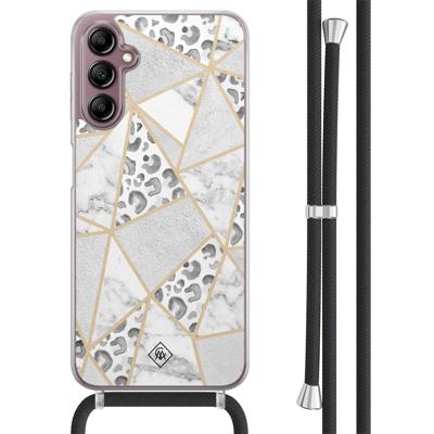 Samsung Galaxy A14 hoesje met koord - Stone & leopard Samsung Galaxy A14 hoesje met koord - Stone & leopard