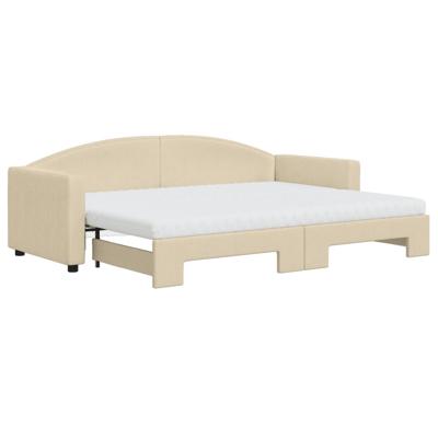 Slaapbank met onderschuifbed en matrassen 80x200 cm stof crème
