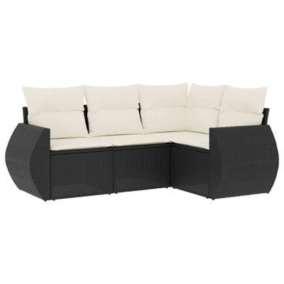 4-delige Loungeset met kussens poly rattan zwart