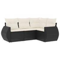 4-delige Loungeset met kussens poly rattan zwart - thumbnail