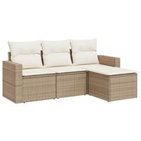 4-delige Loungeset met kussens poly rattan beige - thumbnail