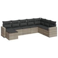 9-delige Loungeset met kussens poly rattan lichtgrijs - thumbnail