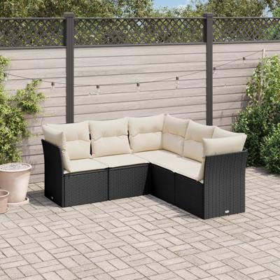 6-delige Loungeset met kussens poly rattan zwart