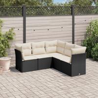 6-delige Loungeset met kussens poly rattan zwart - thumbnail