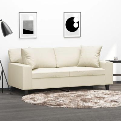 Tweezitsbank met sierkussens 140 cm kunstleer crèmekleurig