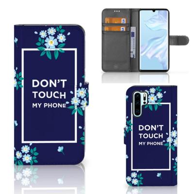 Huawei P30 Pro Portemonnee Hoesje Flowers Blue DTMP Huawei P30 Pro Portemonnee Hoesje Flowers Blue DTMP