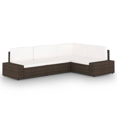 4-delige Loungeset met kussens poly rattan bruin
