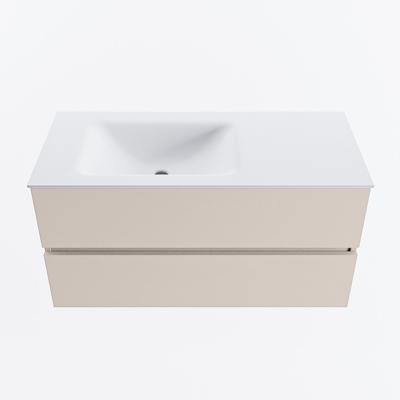 MONDIAZ VICA 100cm badmeubel onderkast Linen 2 lades. Wastafel CLOUD links zonder kraangat, kleur Talc.