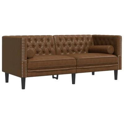 2-delige Loungeset Chesterfield met bolsters kunstsuède bruin
